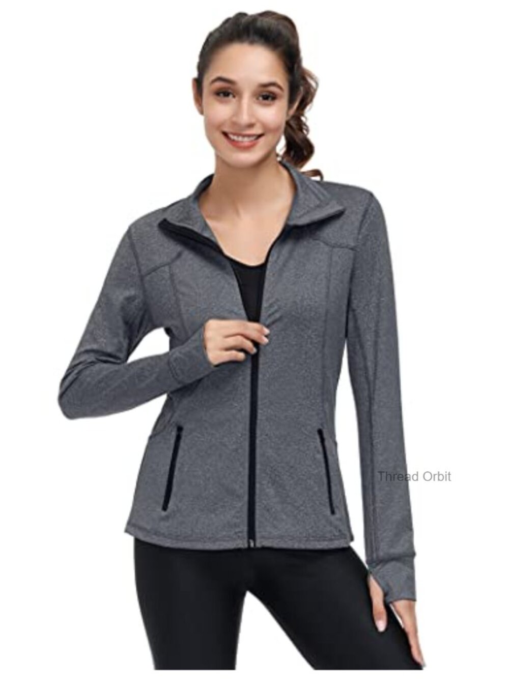 Full Zip Athletic Jacket Lightweight Workout Jacket Slim Fit Thumb Holes Pockets